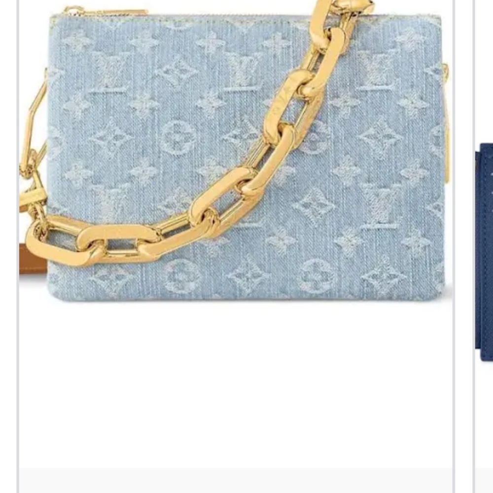 Louis Vuitton Blue and Gold Clutch with Monogram and Chain